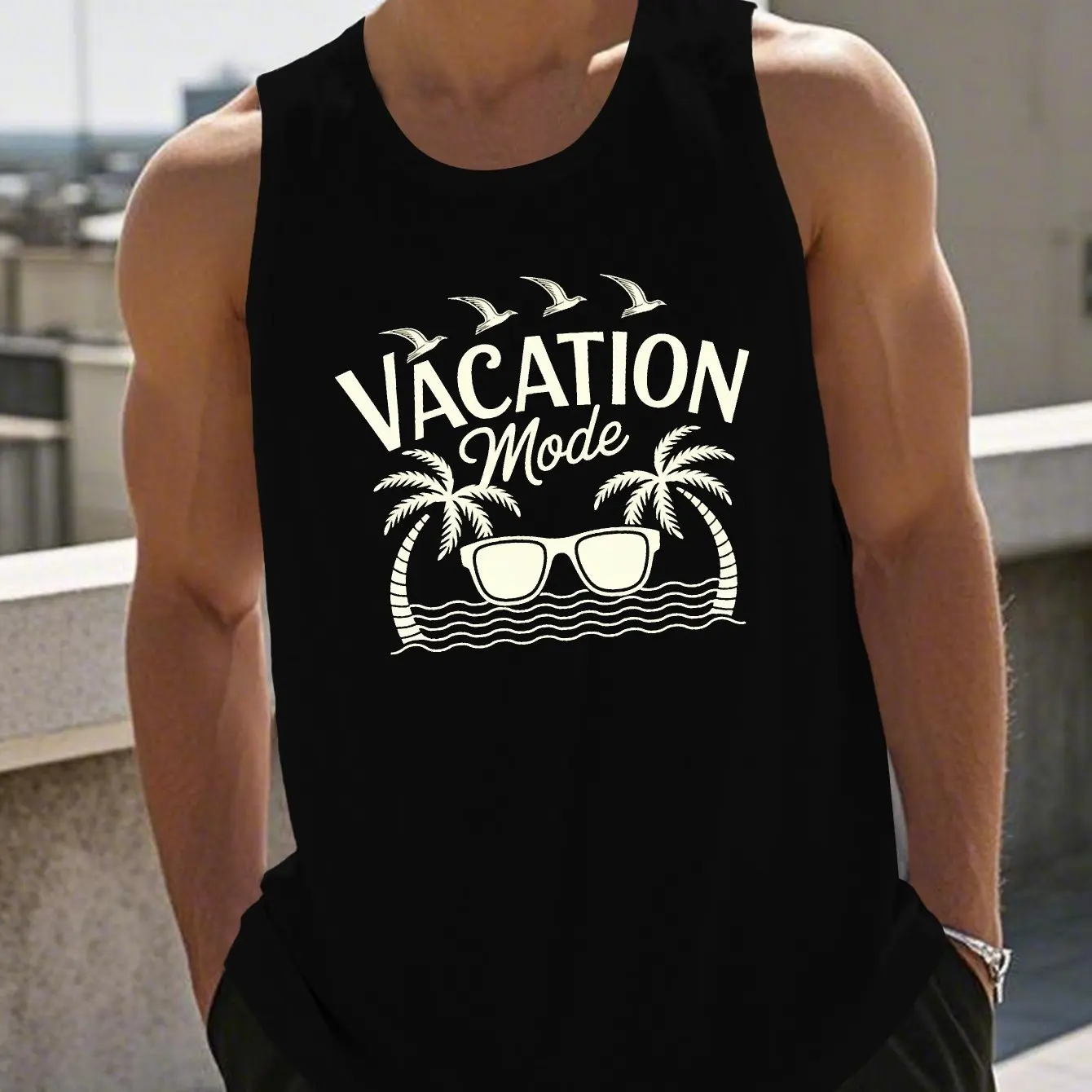 

Hawaiian Coconut Tree Printed Men's Tank Tops Outdoor Beach Everyday Casual Sleeveless T-shirt Summer Vacation Style Men Vests