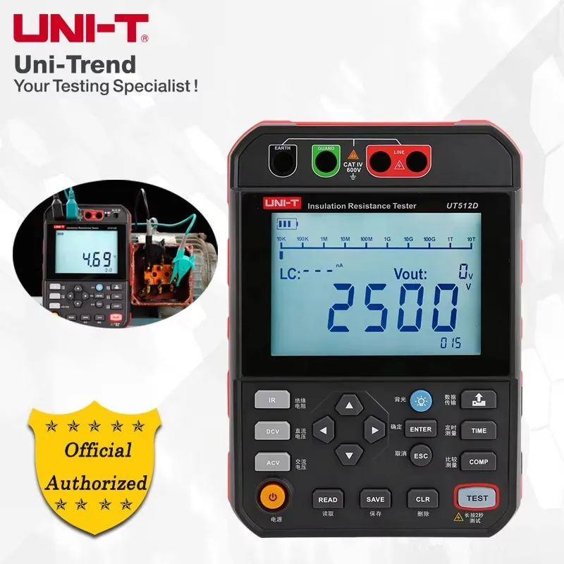UNI-T UT512D/UT512E 2.5kV Insulation Resistance Testers;999 sets of data storage/USB communication/PI/DAR measurement