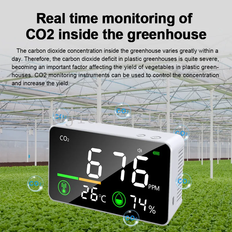 

Agricultural CO2 Temperature & Humidity Detector - Large Screen Digital Display | Plant Growth Environment Control