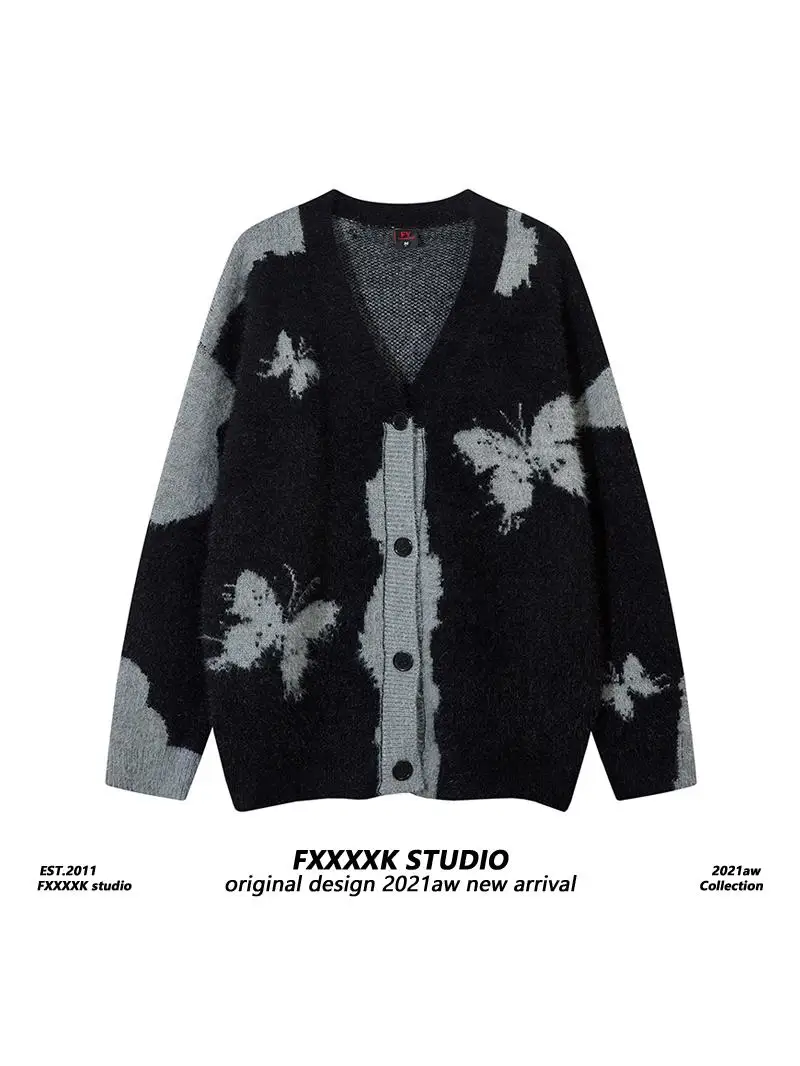 

FXK оригинальный ретро-вышивка Color Blo повседневный свободный вязаный свитер V-Ne осенняя верхняя одежда для женщин