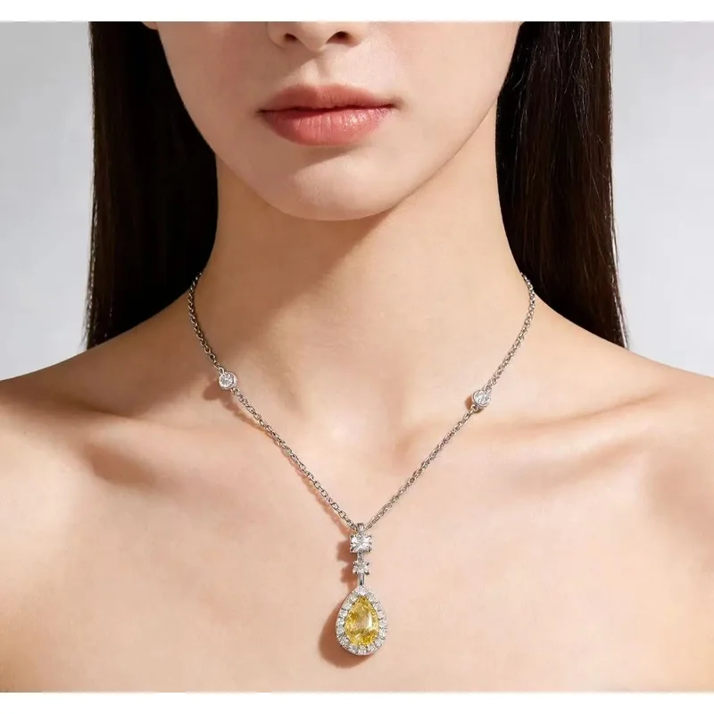 18K Gold Customizable Pear Shaped 1.02CT Lab Grown Yellow Diamond Necklace IGI Certified Ideal for Wedding Gifts Anniversaries