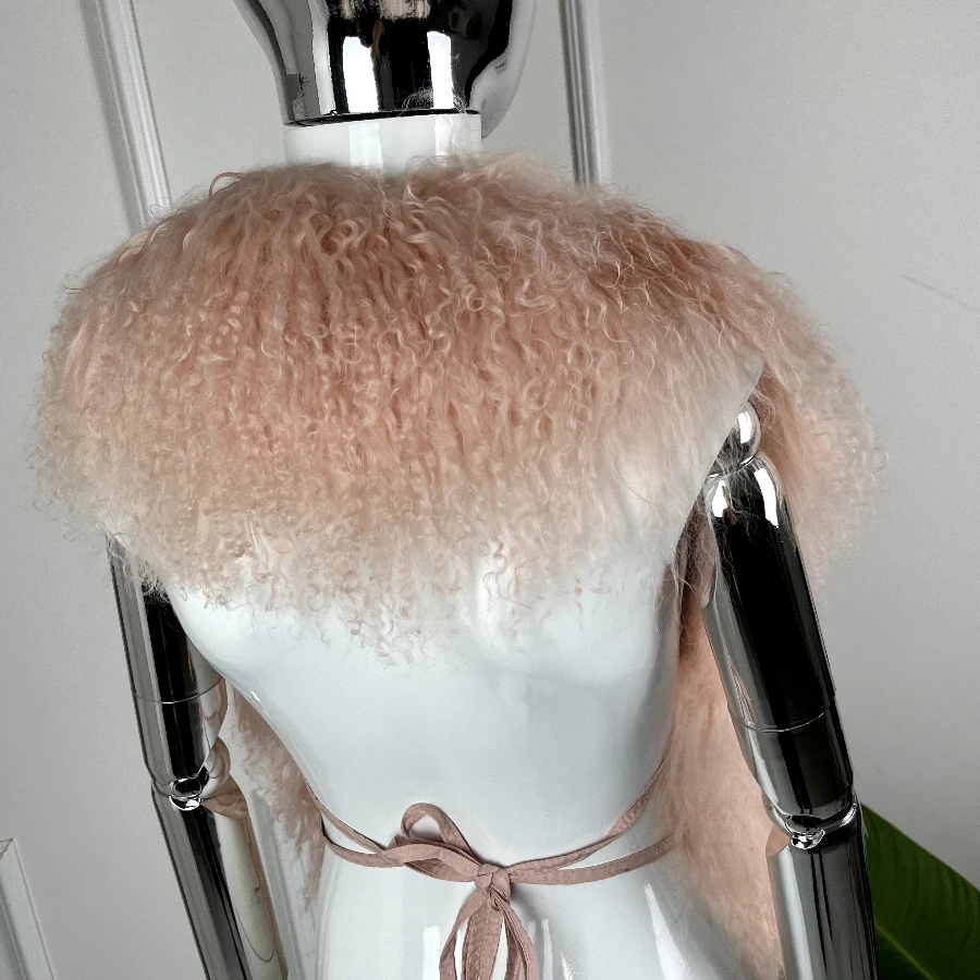 Genuine Mongolian Fur Vest Sexy Deep V-Neck Backless Bandage Sleeveless Jackets New Arrival Real Sheep Fur Halter Top Vest
