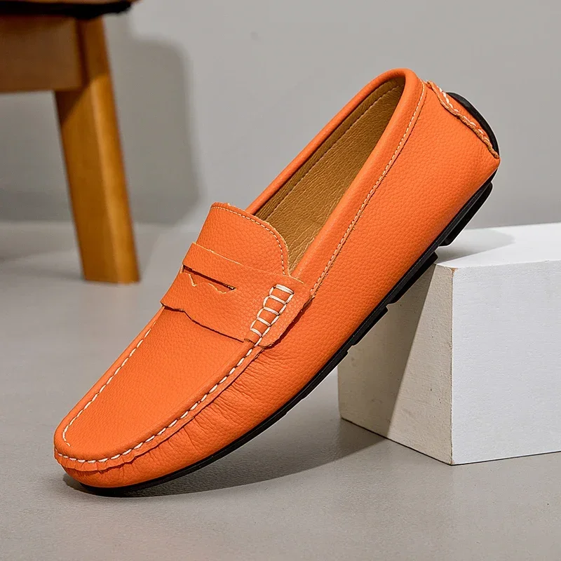 New Plus Size 38-49 Men Fashion Casual Moccasins Loafers Orange Male Formal Dress Shoes Gentleman Evening Party Moccasin Shoes