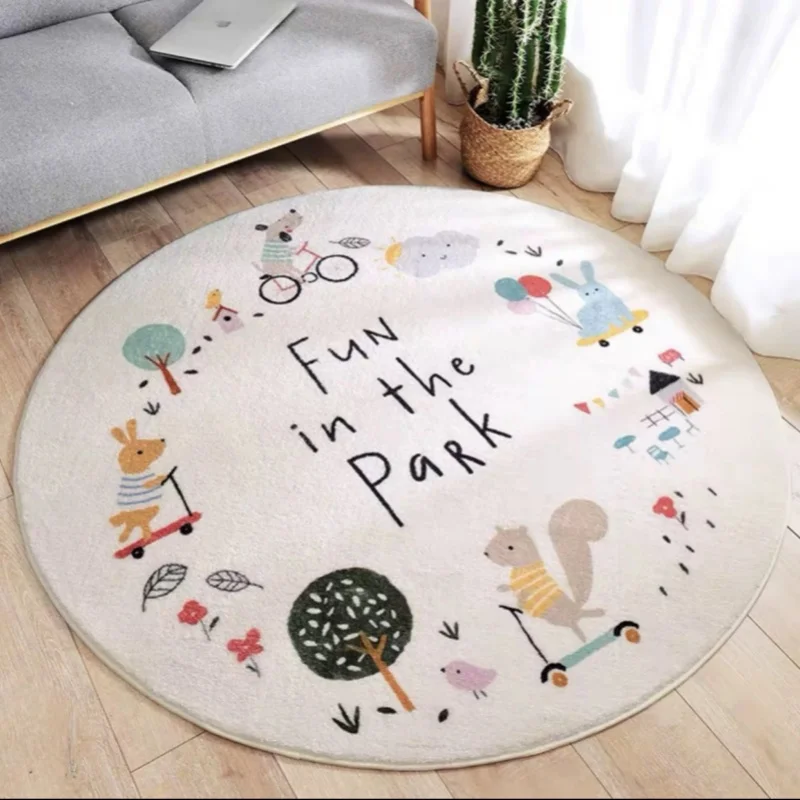 Carpet Cartoon Rabbits Printed Fluffy Large Area Round Children Bedroom Living Room Rug Home Decoration Cute Cloakroom Mat