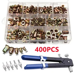 400Pcs M3 M4 M5 M6 M8 Rivet Nuts or Tools Carbon Steel Rivnuts Blindnuts Nuts Flat Head Threaded Insert Rivet Multi Sizes Tools