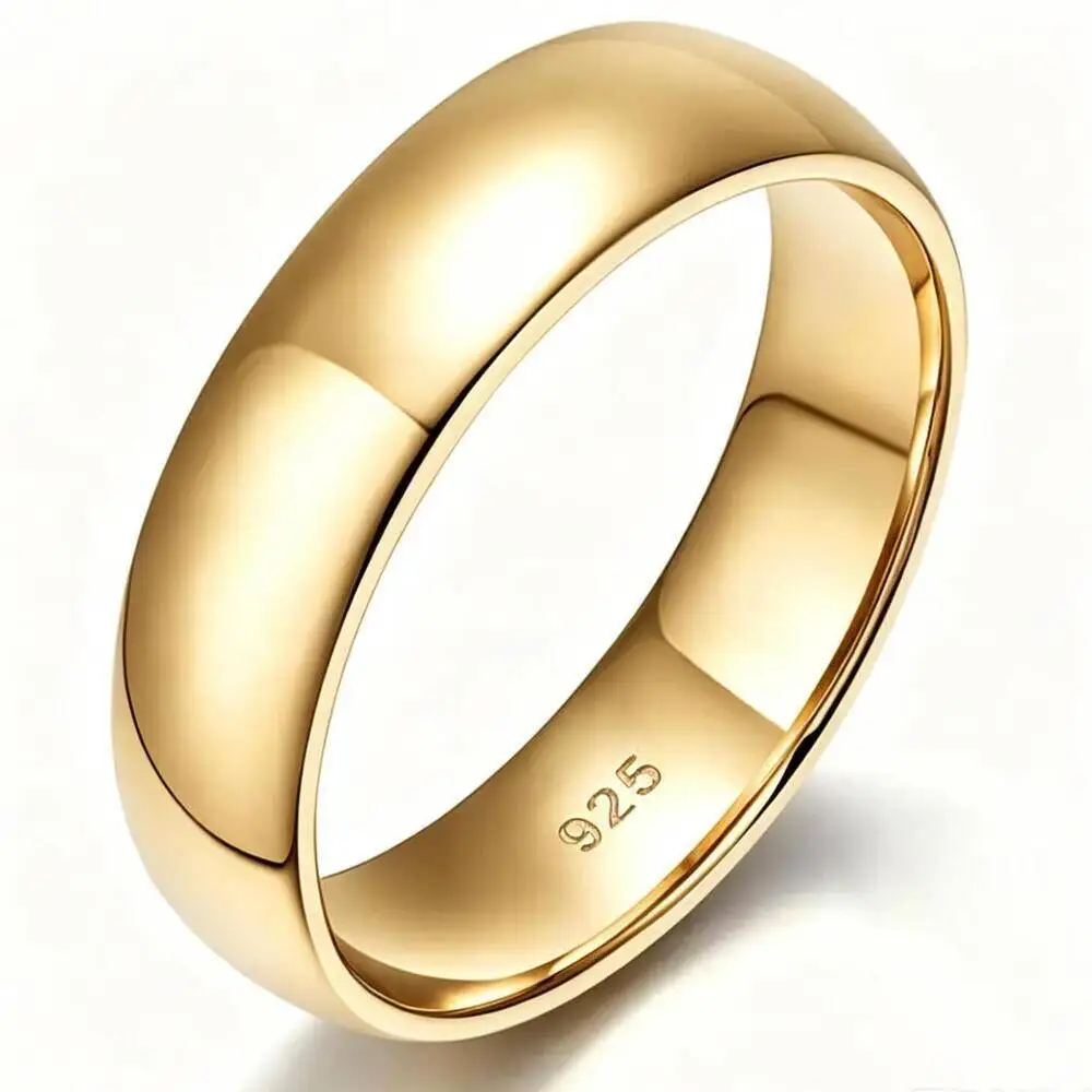 925 Sterling Silver 4MM 6MM Comfort Fit Dome Band Ring Multi Tone Stackable Couple Wedding Fine Jewelry For Men Women