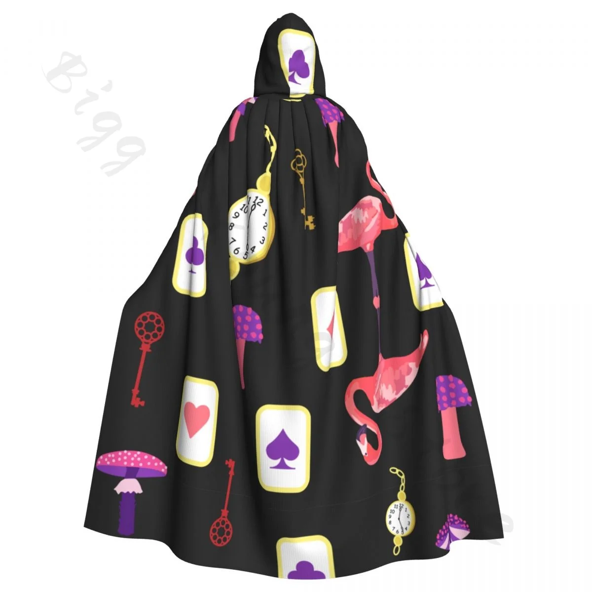 Alice In Wonderland Cards Keys Cup Mushrooms Unisex Adult Cloak with Hood Long Witch Costume Cosplay