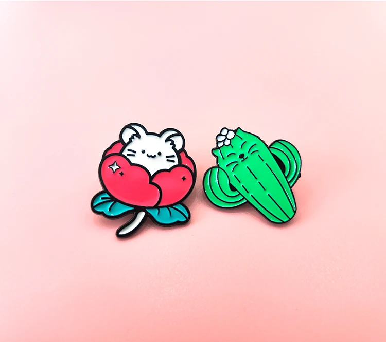 1pcs Cactus Cat Enamel Pin Cartoon Plant Kitten Face Cactus Coffee Brooches Shirt Lapel Bag Funny Animal Plant Badge Jewelry Gif