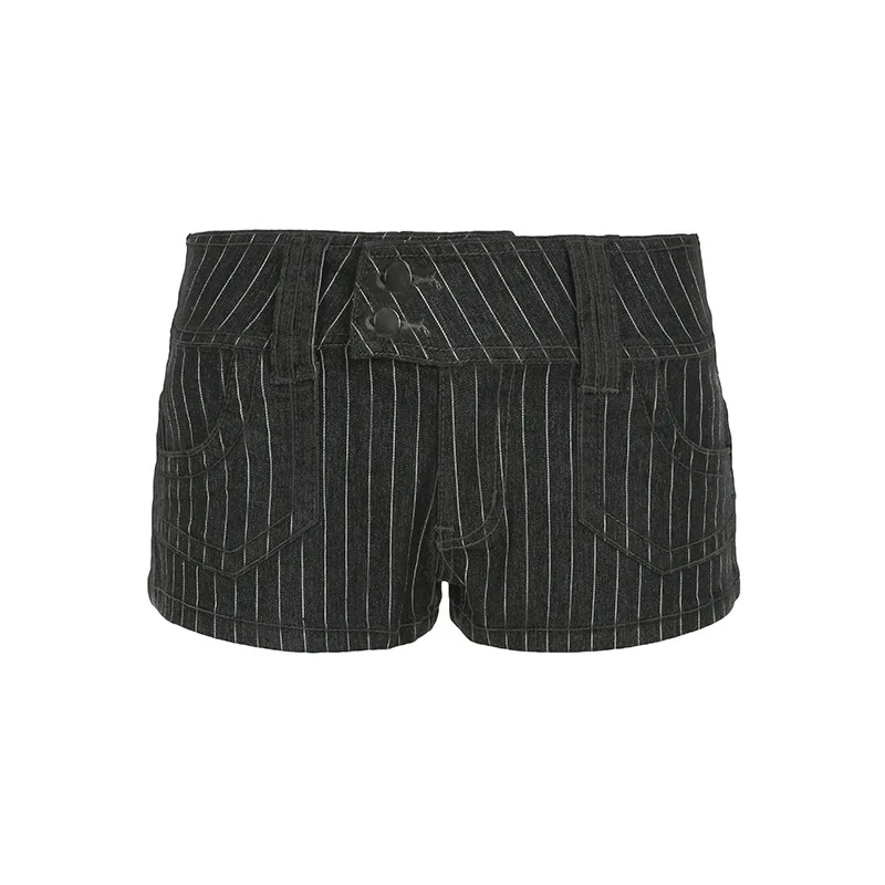 Harajuku Striped Buttons Micro Denim Shorts Women Summer Low Waist With Pockets Bottoms Hottie's Slimming Mini Pants