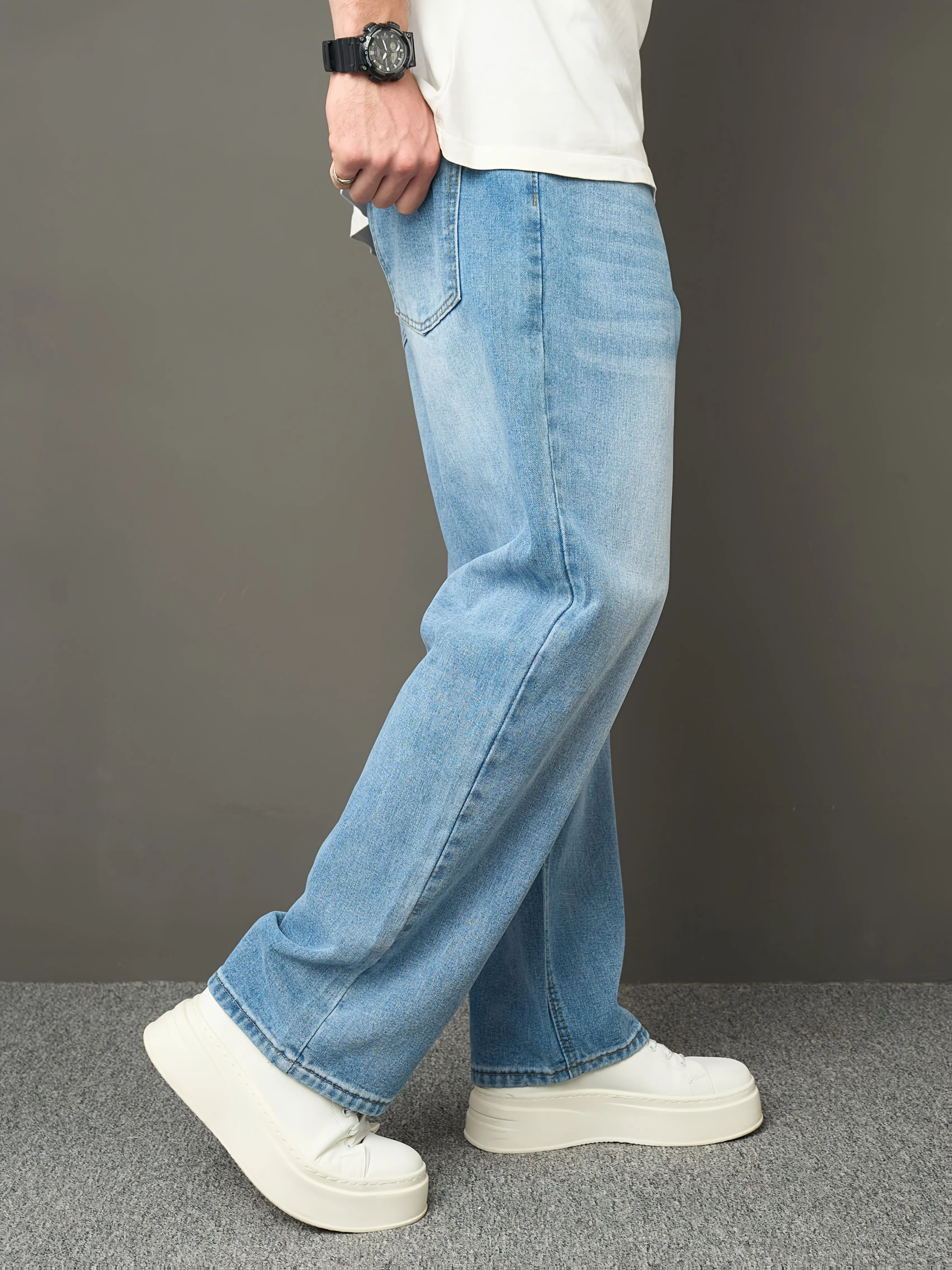 

Men'S High-Quality Basic Faux Denim Faux Denim Loose Fit Straight Leg Casual Pants Solid Color Non-Stretch Regular Length
