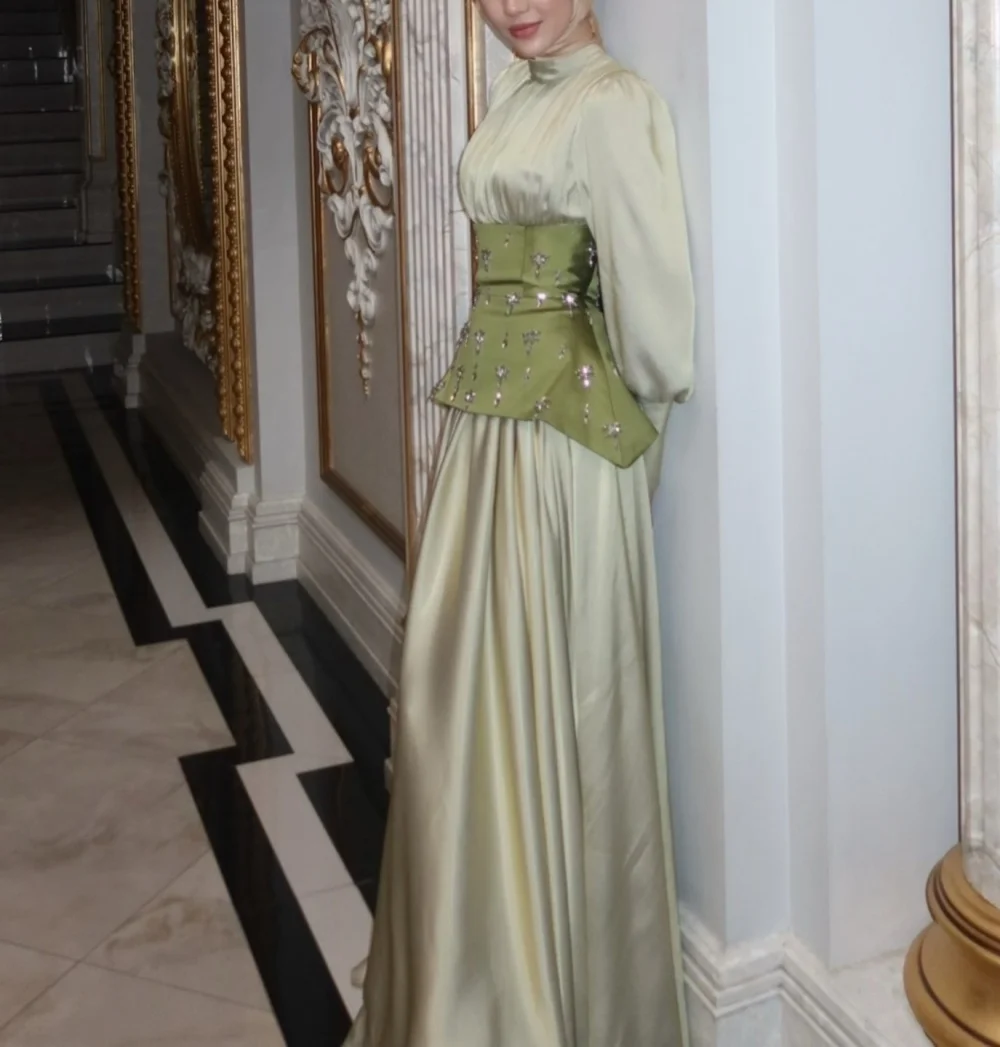 Maßgeschneiderte elegante Glitzer-Abendkleider mit langen Ärmeln, plissiert, A-Linie, lange Kleider, formelles Partykleid für Hochzeitsgäste, klassisch