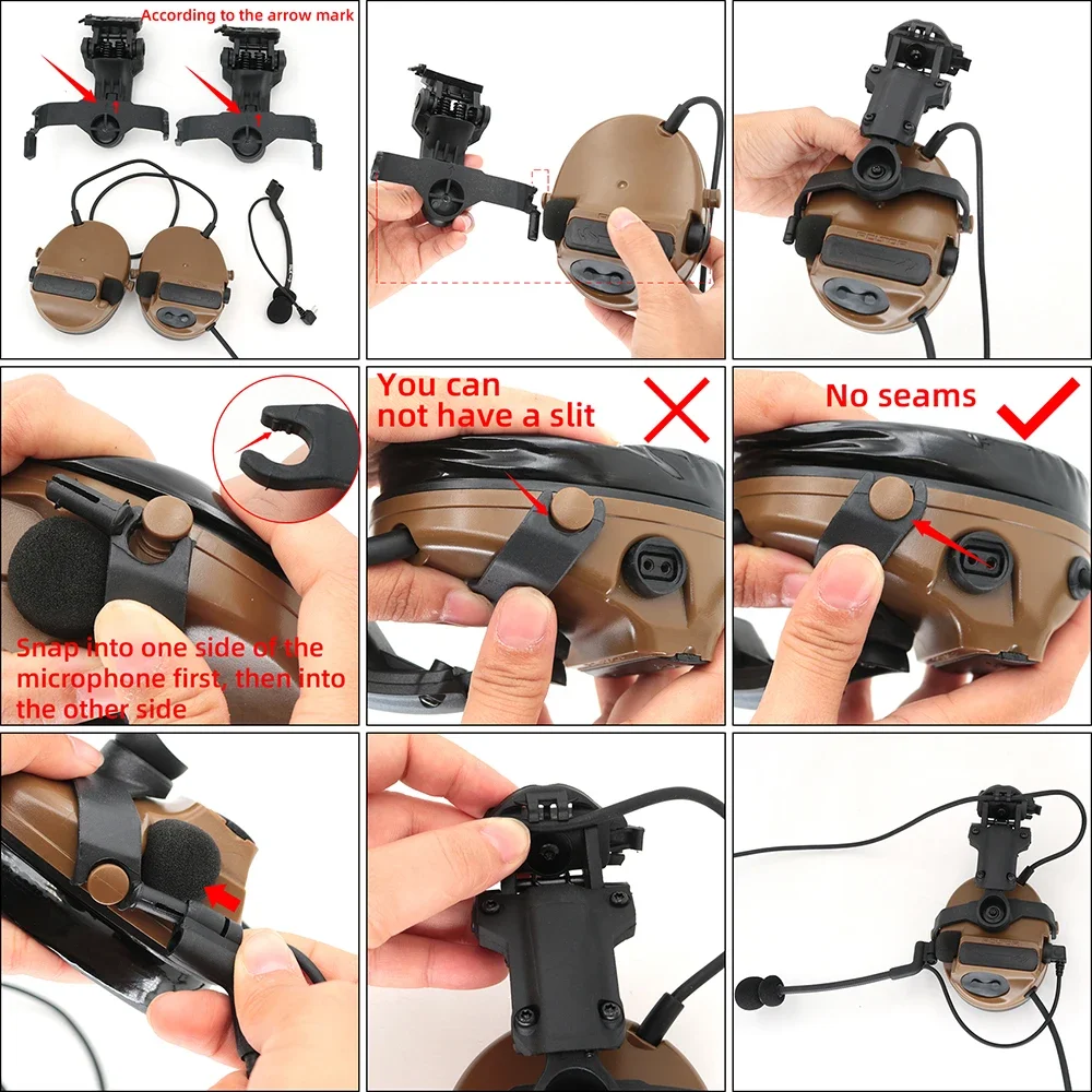 Adaptador de trilho de arco para capacete tático, suporte de fone de ouvido de suspensão, adequado para fone de ouvido de tiro tático COMTAC II III BK