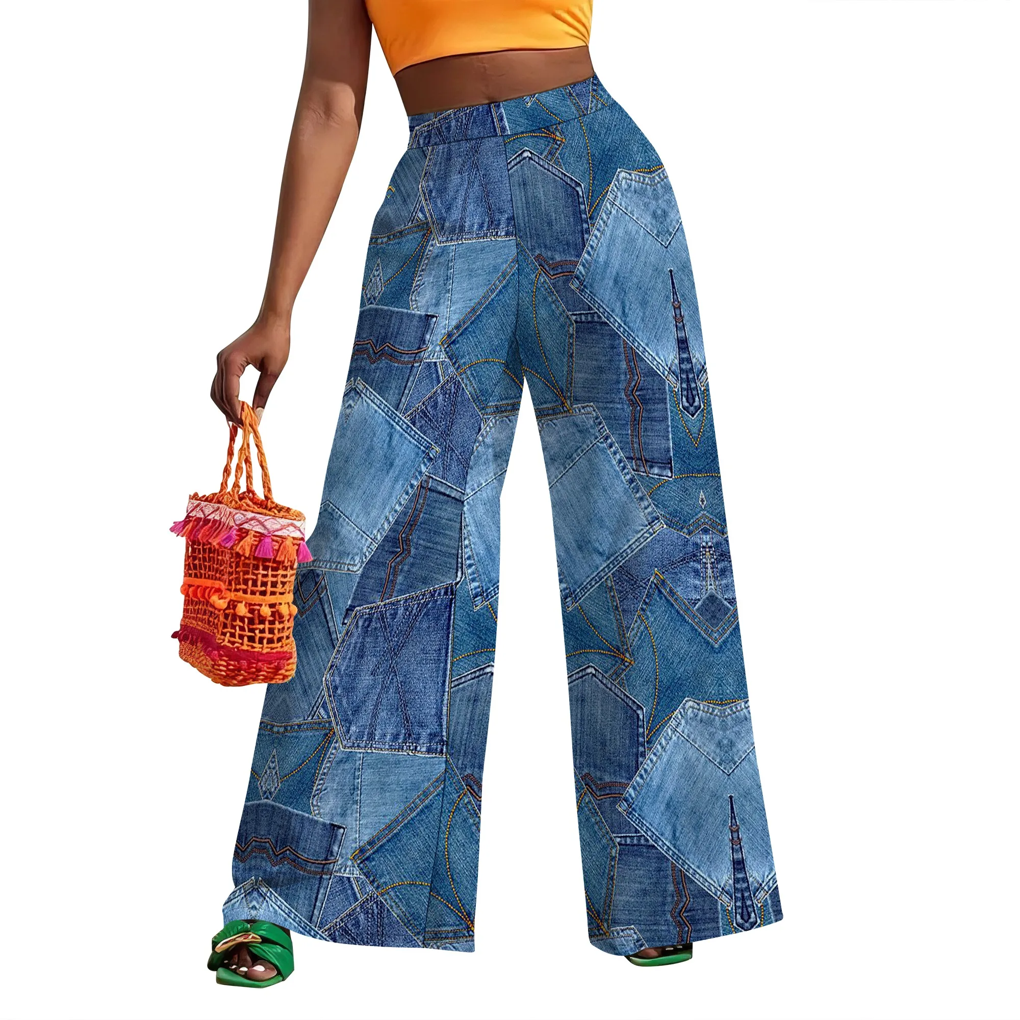 Vintage Paisley Print High Waist Wide Leg Pants Elegant Boho Style Summer Trousers
