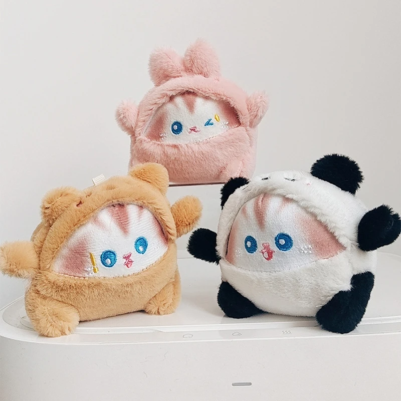 Cartoon Cute Cross-dressing Cat Egg Plush Key Ring Lovely Cat Dolls Children's Student Backpack Decoration Charms Birthday Gift