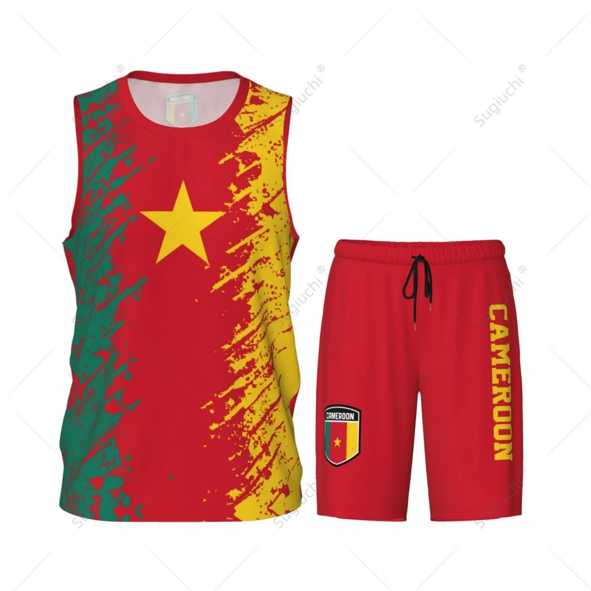 Team-up Cameroon Flag Grain Men Basketball Jersey Set Shirt & Pants Sleeveless Custom Name Nunber Exclusive