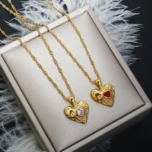 Zircon Love Heart Pendant Necklace for Women Vintage Aesthetic Necklaces Gold Color Choker Neck Chain Luxury Quality Jewelry AliExpress