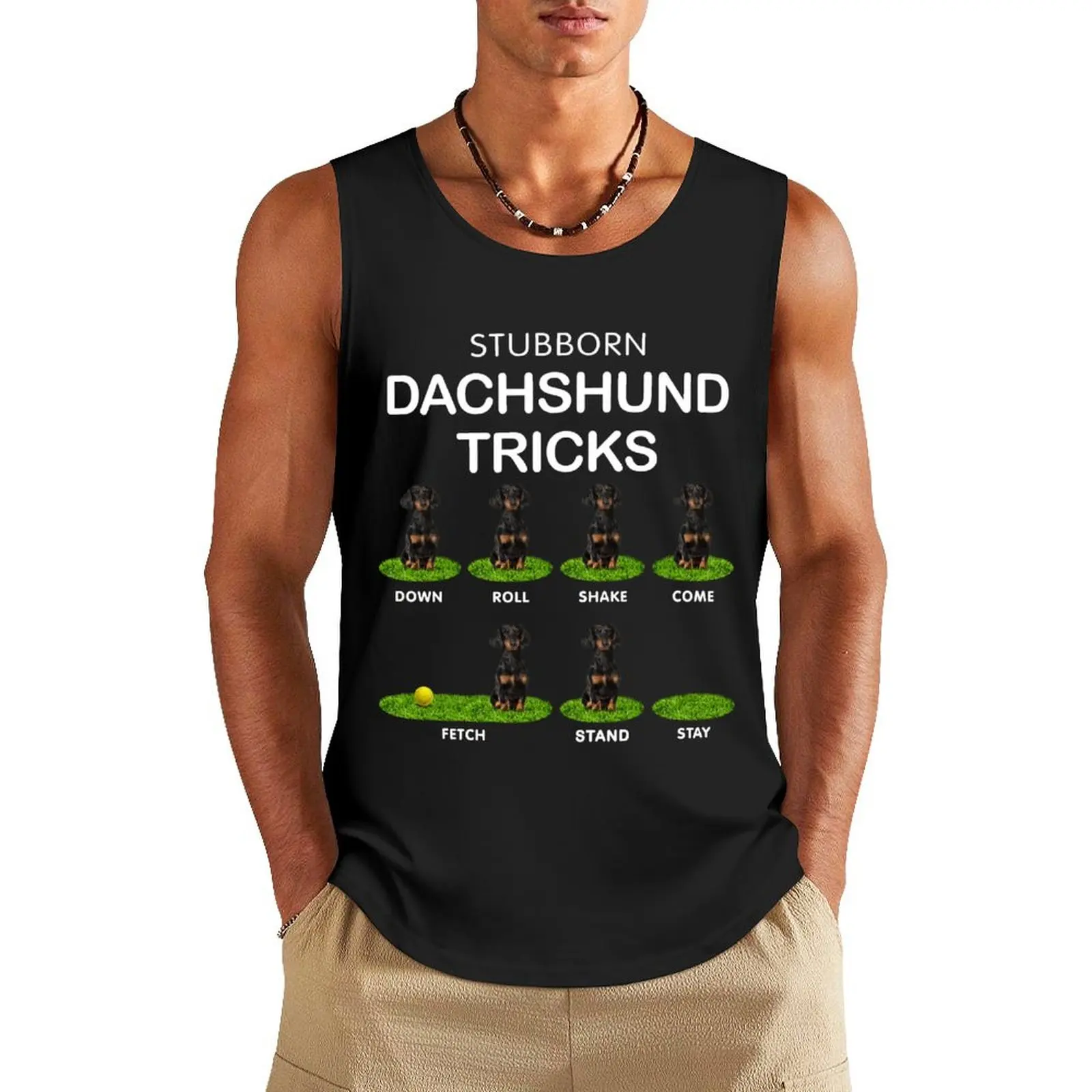 Funny black shorthaired dachshund - stubborn, stubborn and cute Tank Top men gym gym clothing men