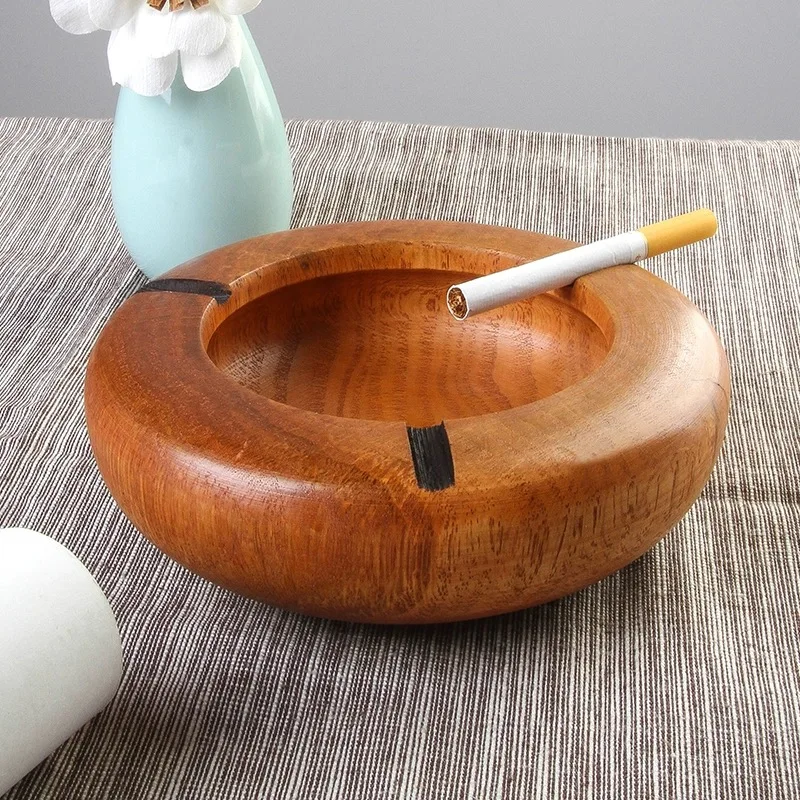 Creative Hotel Internet Cafe Restaurant Living Room Solid Wood Ashtray Personalized Retro Wood Portable Ashtray Outdoor Ashtray