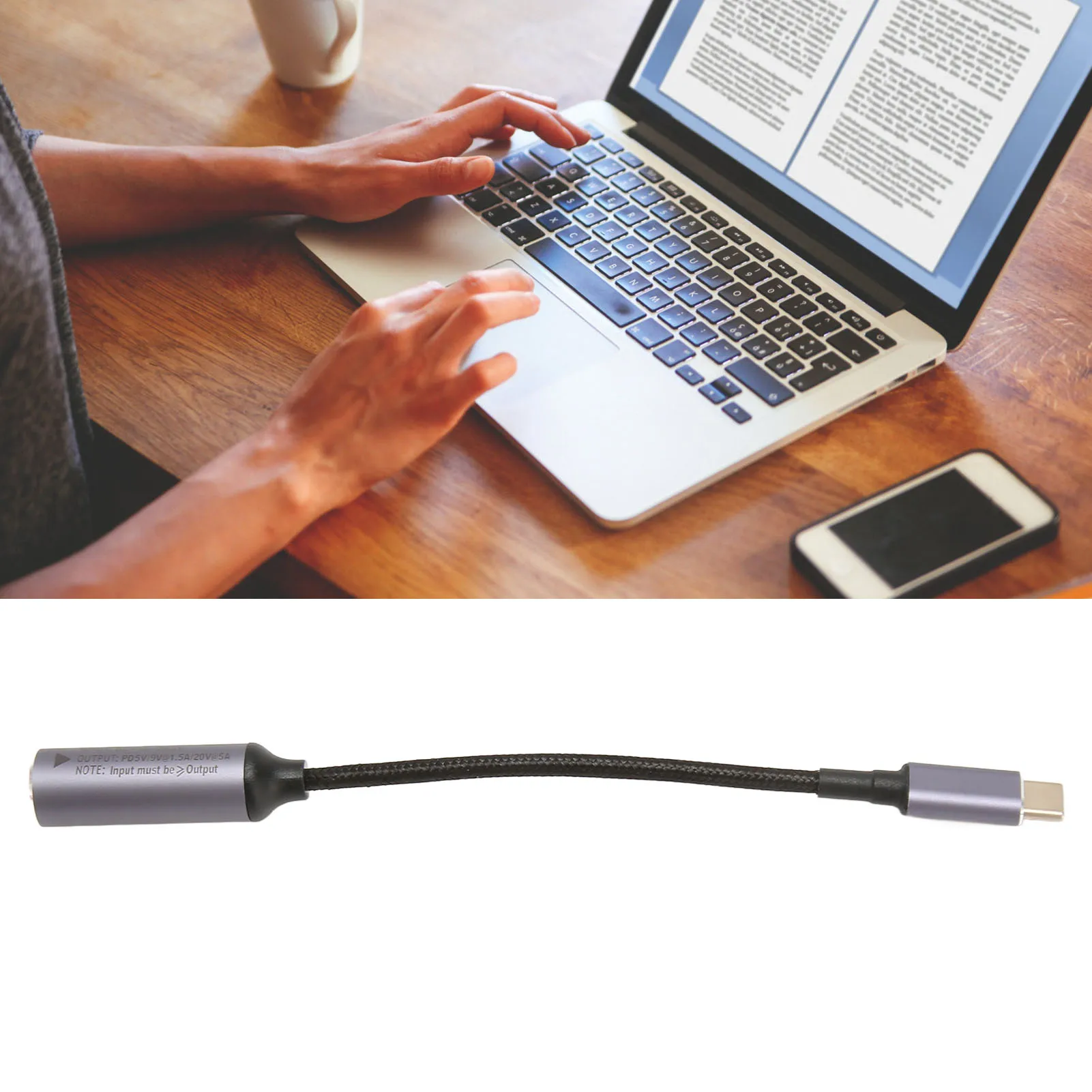 to Type C Cable 5.5x2.5mm 100W 6.8in Long Female Input Nylon Type C to DC5525 Cable for Tablet Phone PC Type C to  Adapter