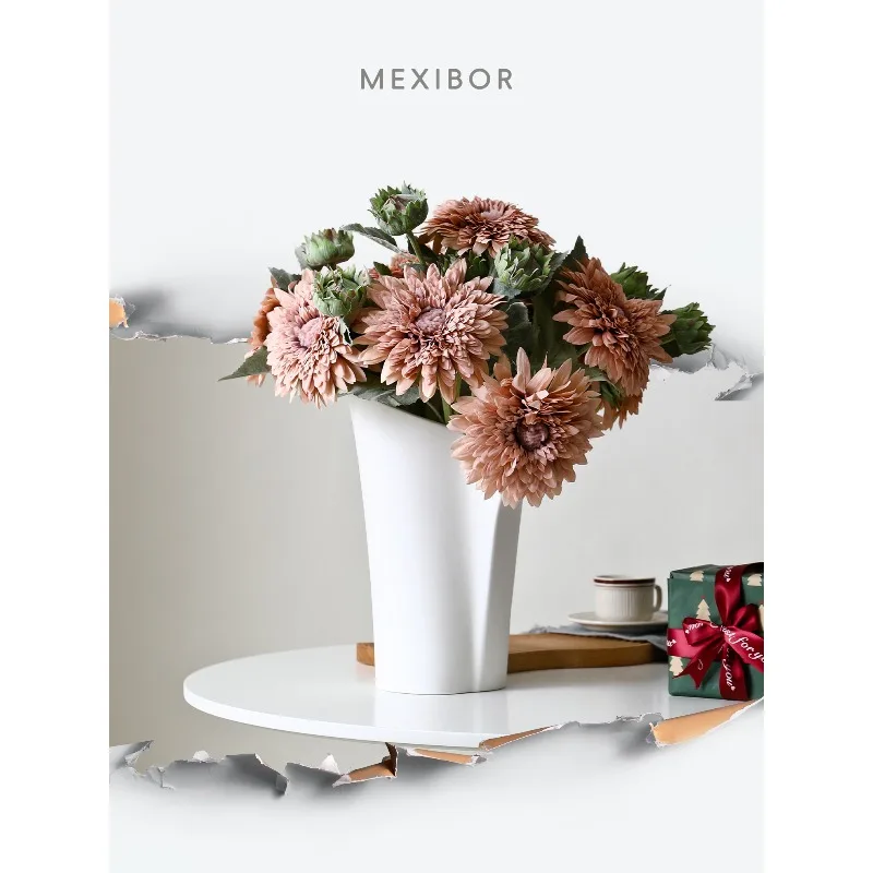 Minimalist wide-mouth large vase high-end flower arrangement barrel special-shaped decorative ornament office