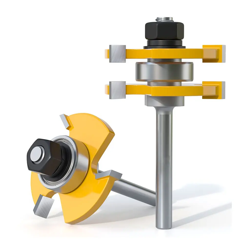 2Pcs Tongue and Groove Router Bit Set 3 Teeth T Shape for Match Oak Hardwood Floor Wainscoting Boards Joinery