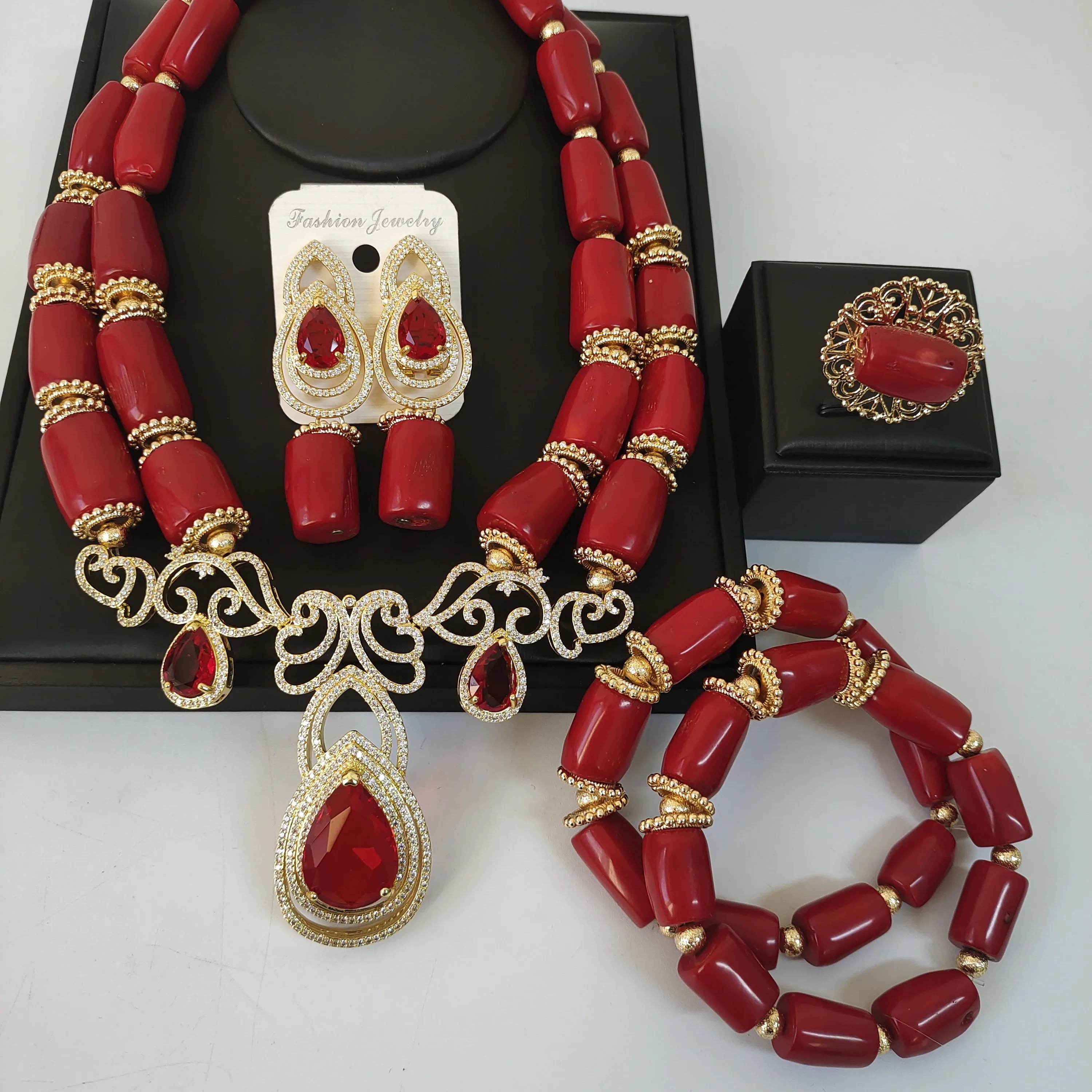 

Red Real Nigerian Coral Bead Necklace Bridal Jewelry Set for African Wedding 2026