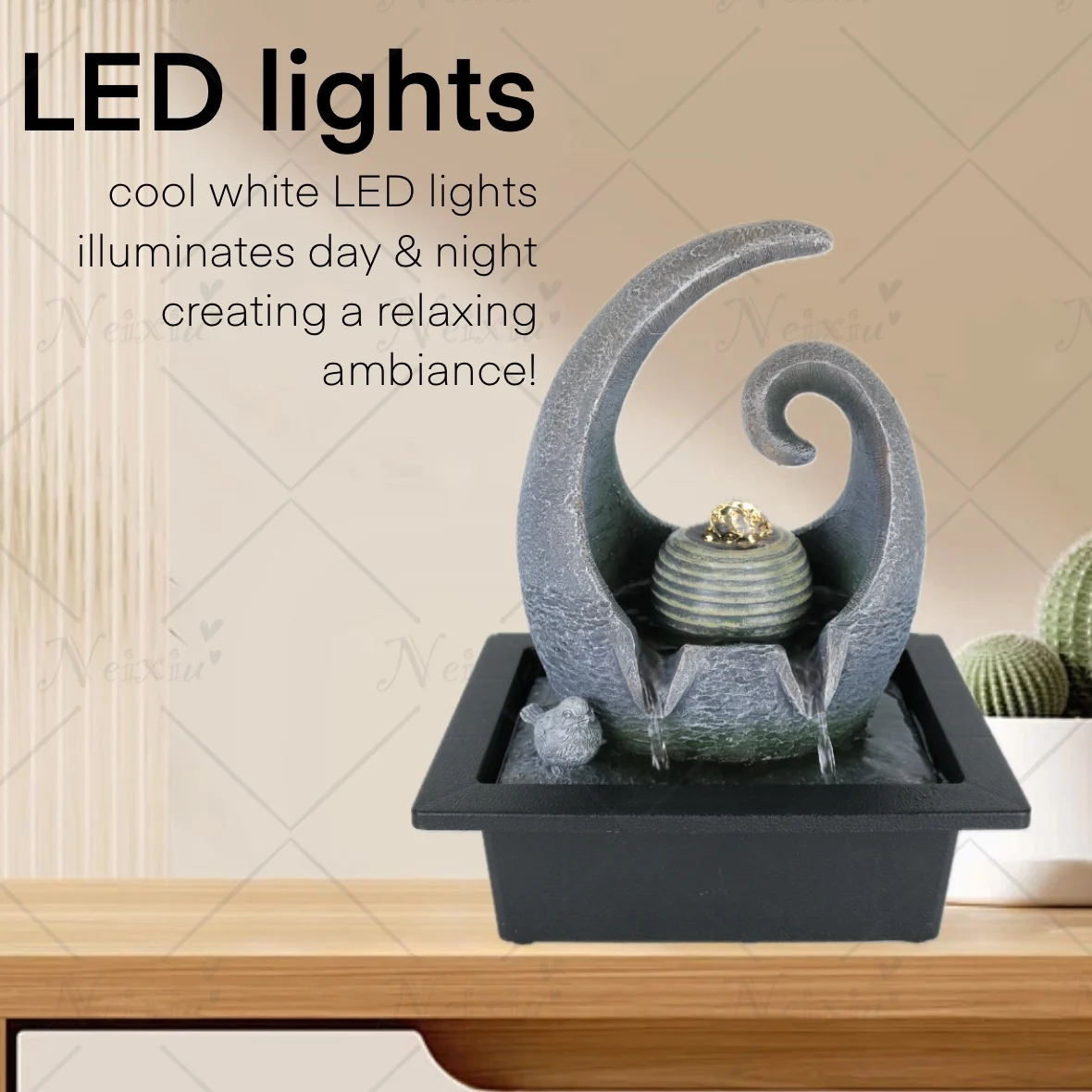 Indoor Tabletop Fountain Waterfall Fountains Water Feng Shui Zen Meditation Desktop Fountain with LED Light for Home and Office