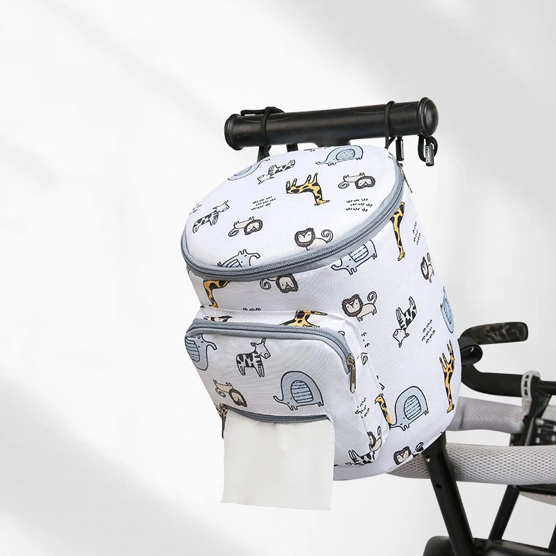 Zipper Mommy Bag Cartoon Baby Stroller Bag Hanging Bedside Storage Bags Travel Diaper Bags Large Capacity Pram Cart Accessories