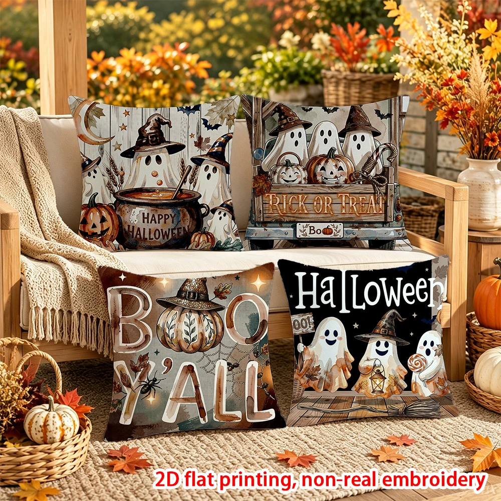 4PCS Fall Throw Pillow Covers Blue Porcelain Pumpkin Floral Farmhouse Home Decorative Cushion Cases