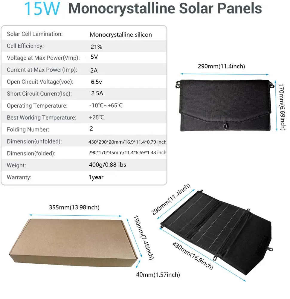 Portátil Painel Solar Folding Bag, USB e DC Output Solar Charger, Outdoor Power Supply, Mobile Phone Generator Bank, Novo