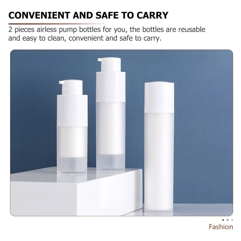 2Pcs 30ml Plastic Airless Pump Bottles Refillable Lotion Serum Dispensers Travel Portable Leakproof Storage