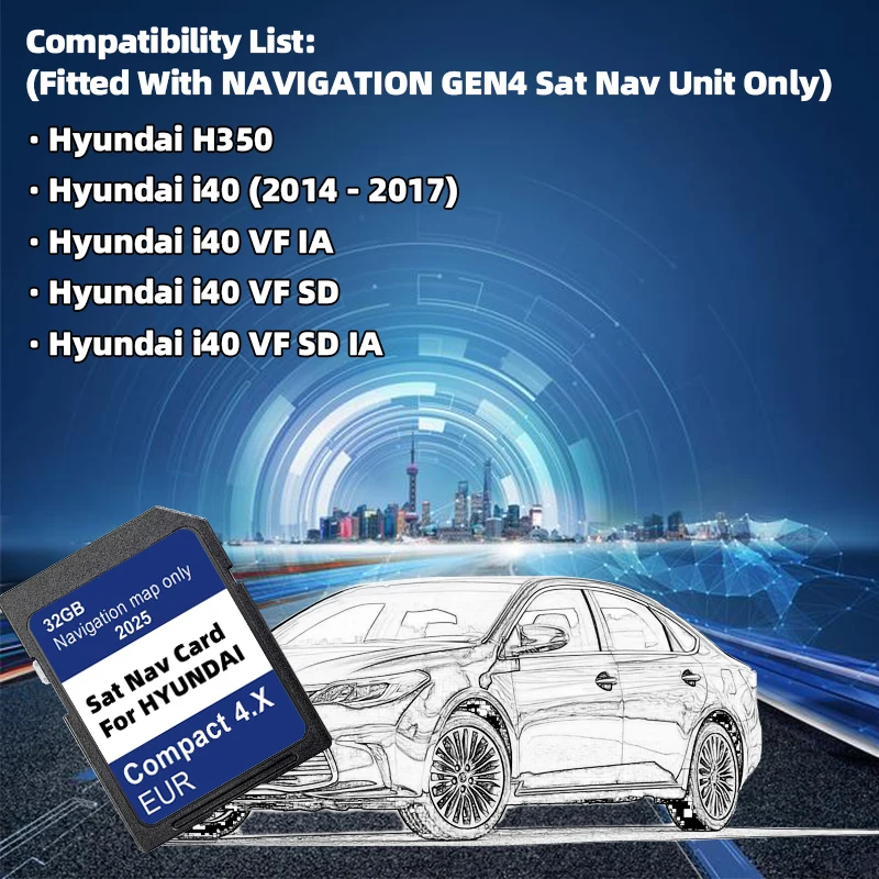 لشركة هيونداي H350 i40 i40VFIA i40VFSD i40VFSDIA سيارة GEN4 الملاحة المدمجة 4.X نظام 2025 خرائط أوروبا بطاقة SD GPS 32GB #2