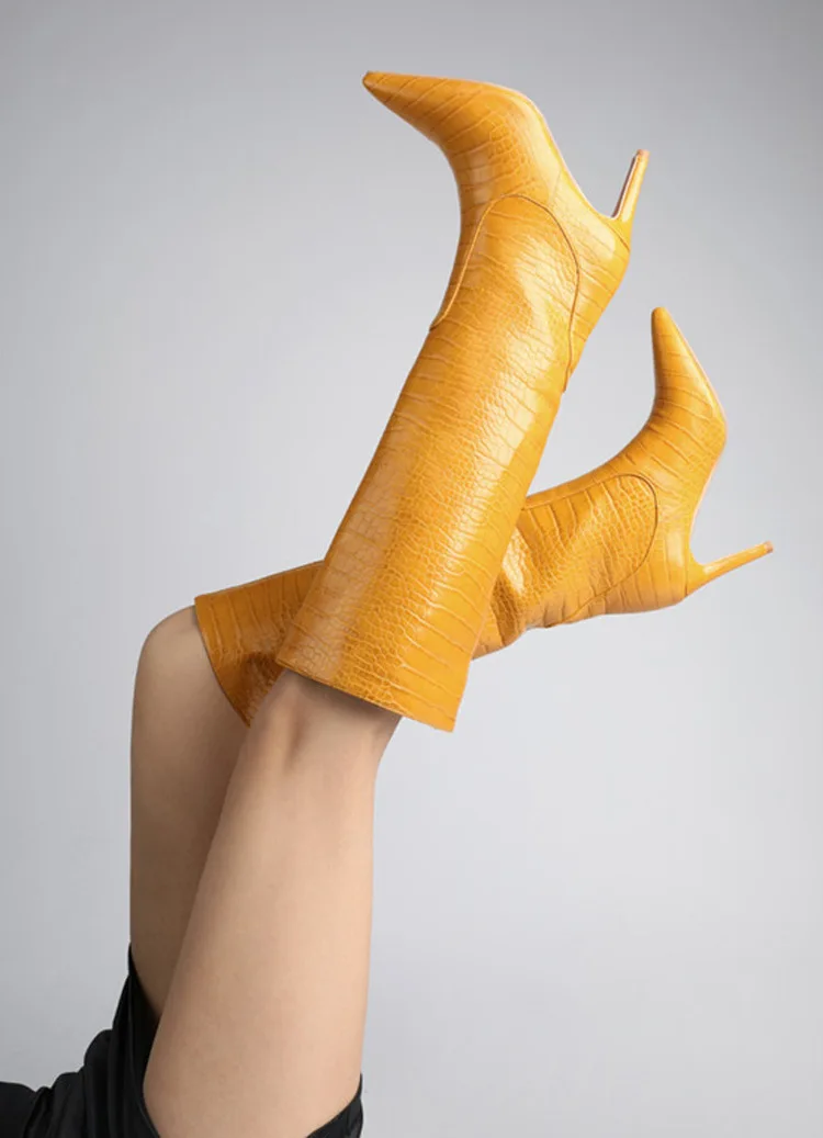 Fashion Knee-High Boots Women Pointed Toe Slip-On Boots For Women Winter Botines Mujer High Heels Women Shoes Zapatos De Mujer