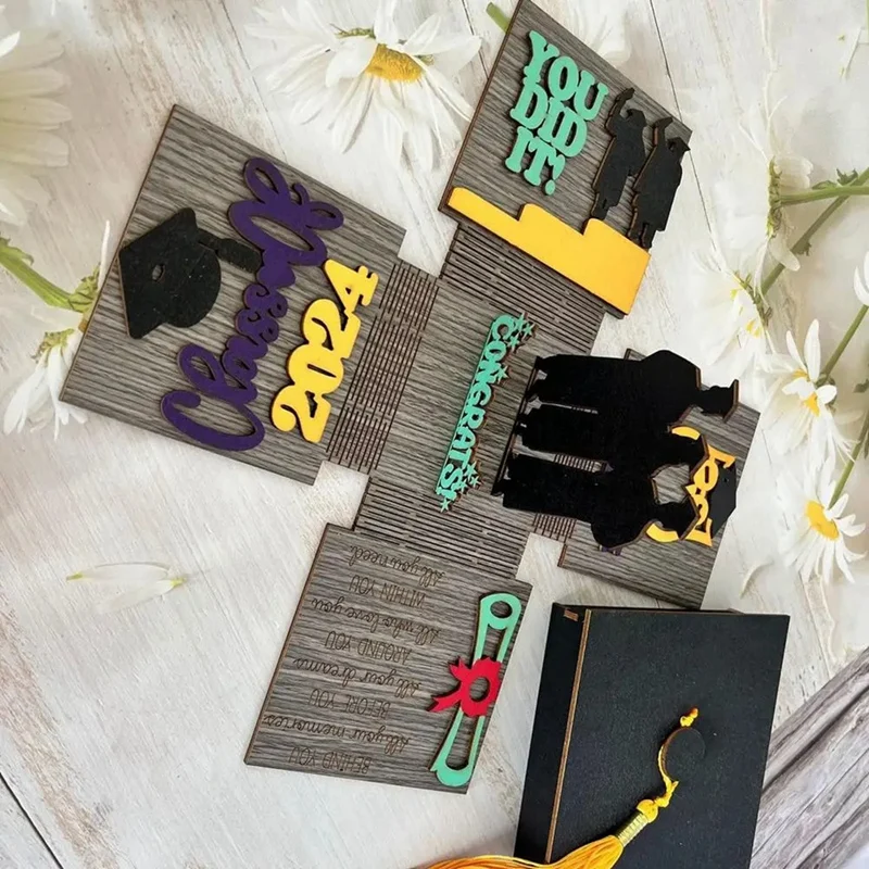 ABHU صندوق انفجارات التخرج قبعة البكالوريوس شكل هدية التعبئة صناديق خشبية 2024 تهنئة غراد هدايا الحفلات الديكور