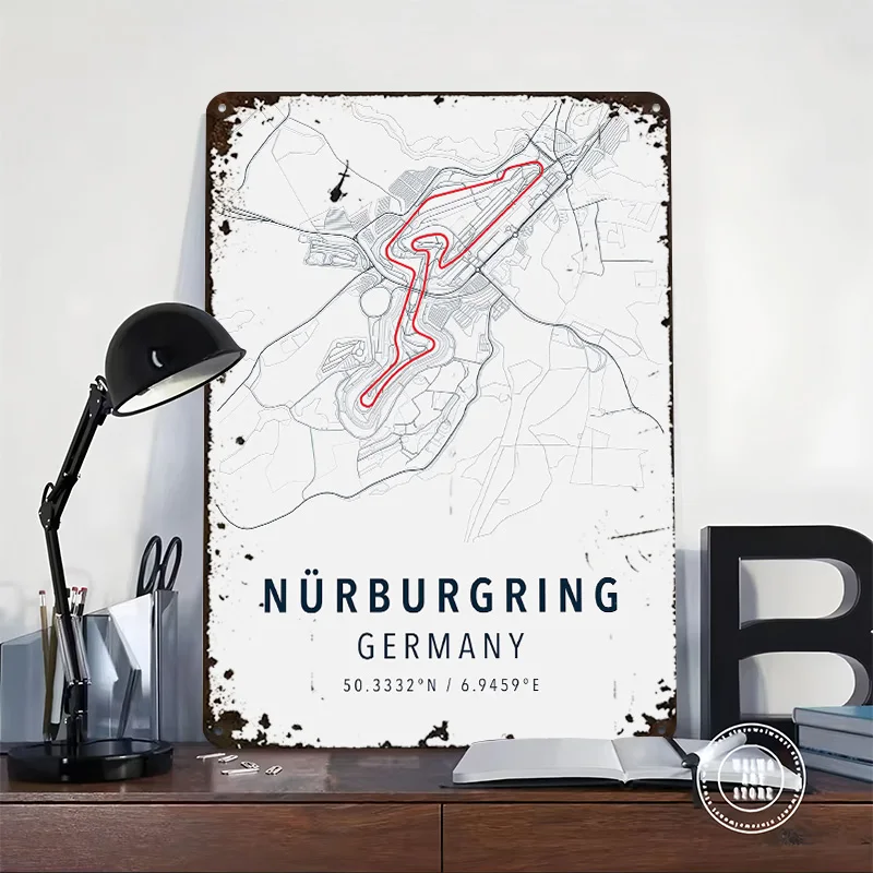 Nurburgring Simple Map Printed Posters Customizable Wall Art Retro Vintage Metal Tin Signs for Home Room Custom Sign Desk Decor