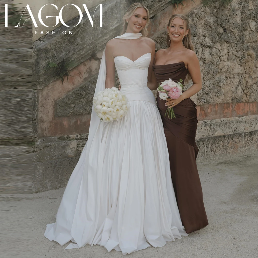 Lagom Elegant Sweetheart Detachable Scarf Satin A‑Line Wedding Dress Floor-Length Vintage Exquisite Vestido de novia Customized