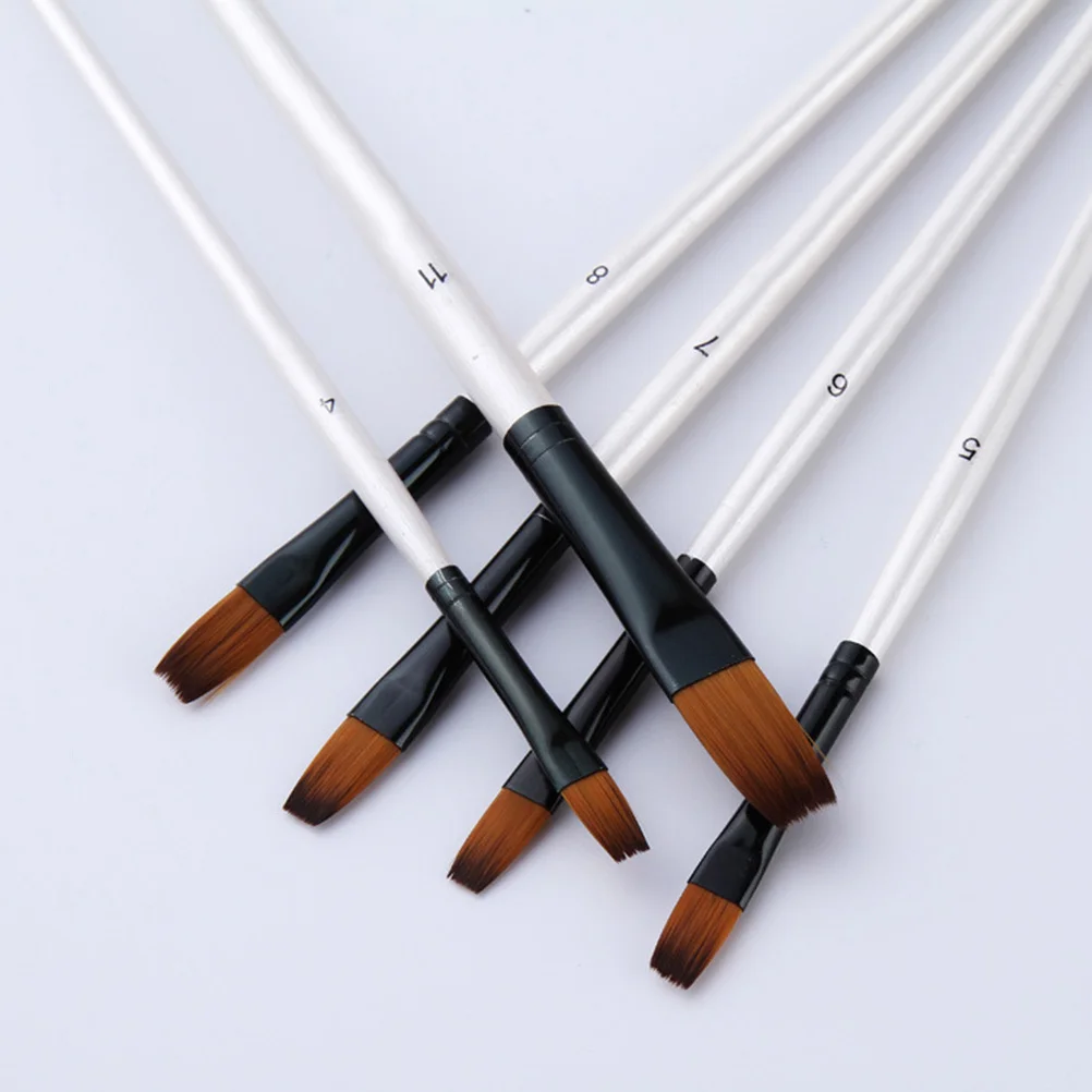 

12Pcs Nylon Paint Brush Set Wood Handle Flat Round Tips for Oil Watercolor Acrylic Painting Tools Beginners Artists Ideal