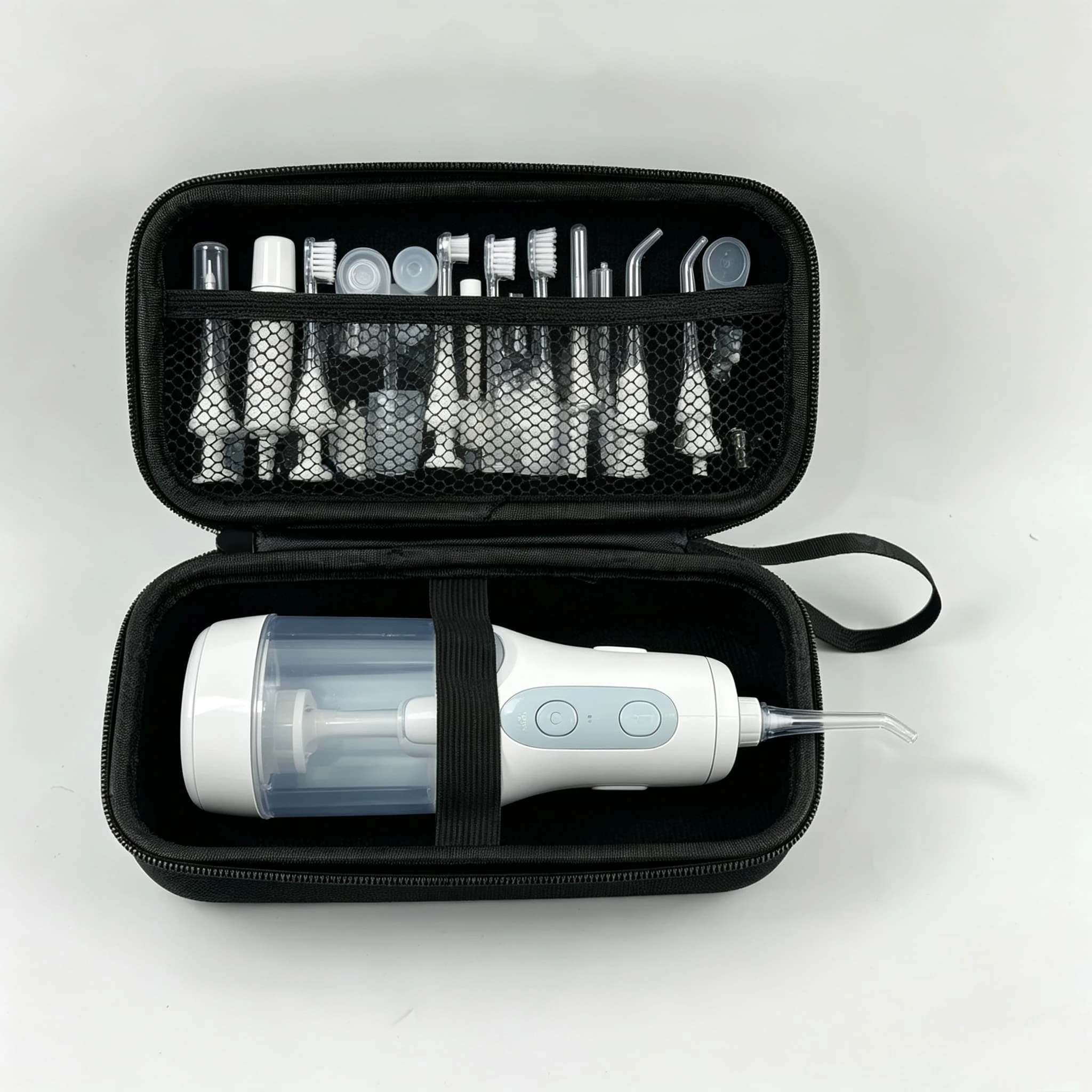 This durable EVA hard case is custom designed for Waterpik WP-560 water flosser. It protects your oral irrigator and nozzles