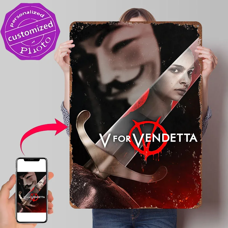 V for Vendetta Movie 3D Printed Texture Poster Personalized Wall Art Retro Metal Tin Signs for Garage Decoration Room Wand Deko