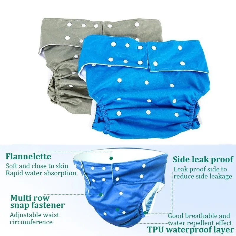 Adult Diaper Incontinence Pants Waterproof Washable Reusable Adult Cloth Diaper Incontinence Pants Adjustable Pocket Diaper