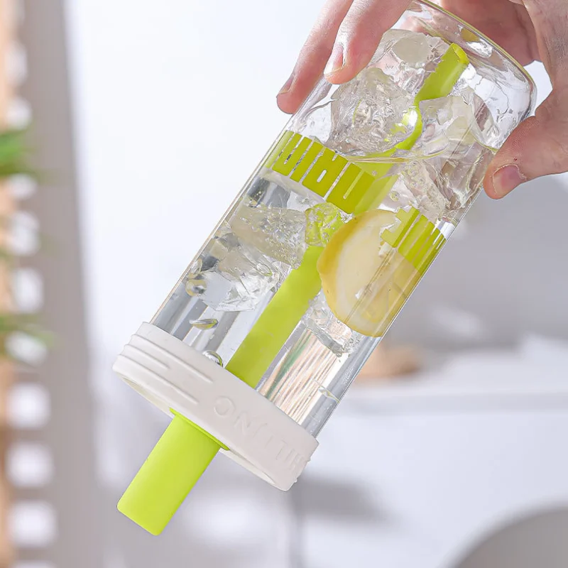 650ml Portable Straight Glass Drink Bottle High Borosilicate Large Capacity Cup With Straw Summer Cold Drink Ton Ton Cup Use