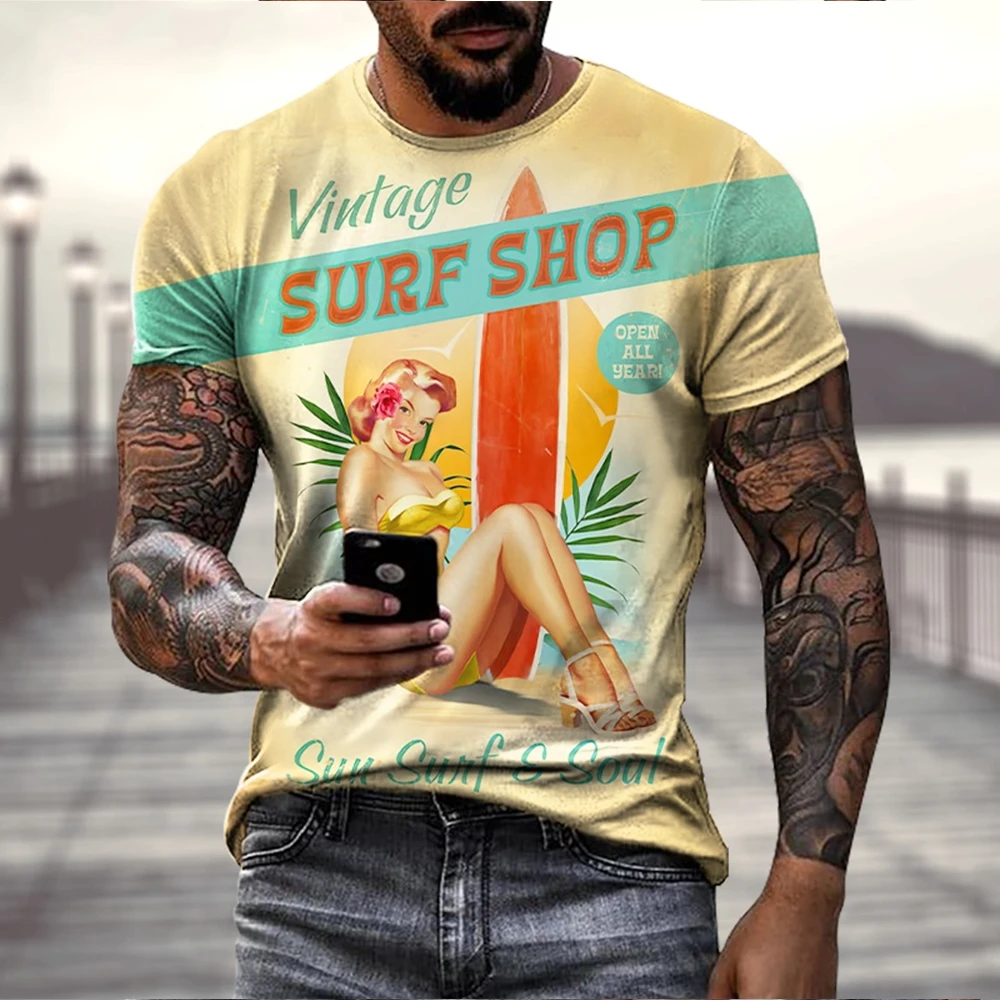 Summer Classic Retro Fashion Casual T-shirt Men's 3D Printed Printed T-shirt Short Sleeve Round Neck Comfortable Top