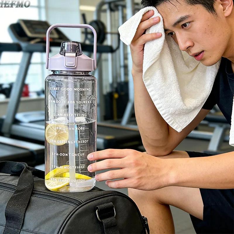2L Water Bottle with Time Marker Large Sports Water Bottle,BPA Free Leakproof Tritan Plastic Jug,For Gym Yoga Outdoor Running