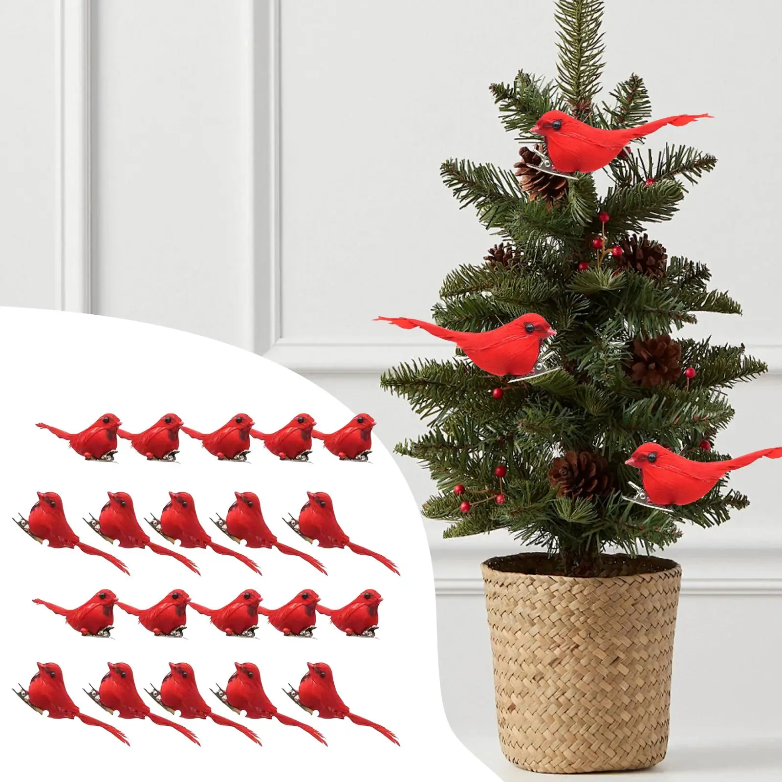 

Artificial Christmas Red Bird Ornaments Clip on for Fence Branches Landscape