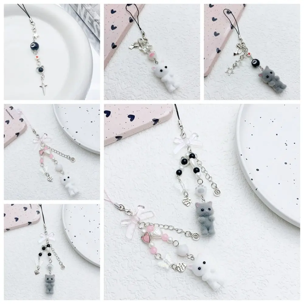 

Flocking Flocking Cat Phone Lanyard Anti Lost Phone Strap 3D Kitten Mobile Phone Chain Y2K Keychain Cat Cell Phone Charm