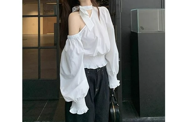 

Off-shoulder Long-sleeved Shirt Women's Autumn 2026 New Loose Short Straps Gentle Wind Versatile Top