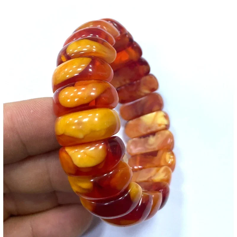 

Certificate 9*9*20mm Natural Mexican Yellow Red Amber Beads Bracelet 7.5"