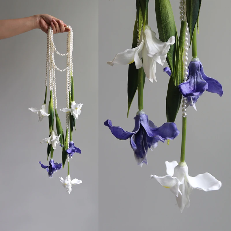 

Hand-held flower pearl silk flower pendant bride floral wedding photography photo iris simulation flower home wall hanging