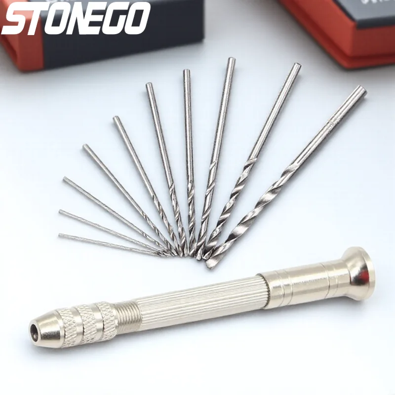 

STONEGO Miniature Aluminum Alloy Hand Drill Set with Keyless Chuck and Twist Drill Bits for DIY Crafts and Hobbies