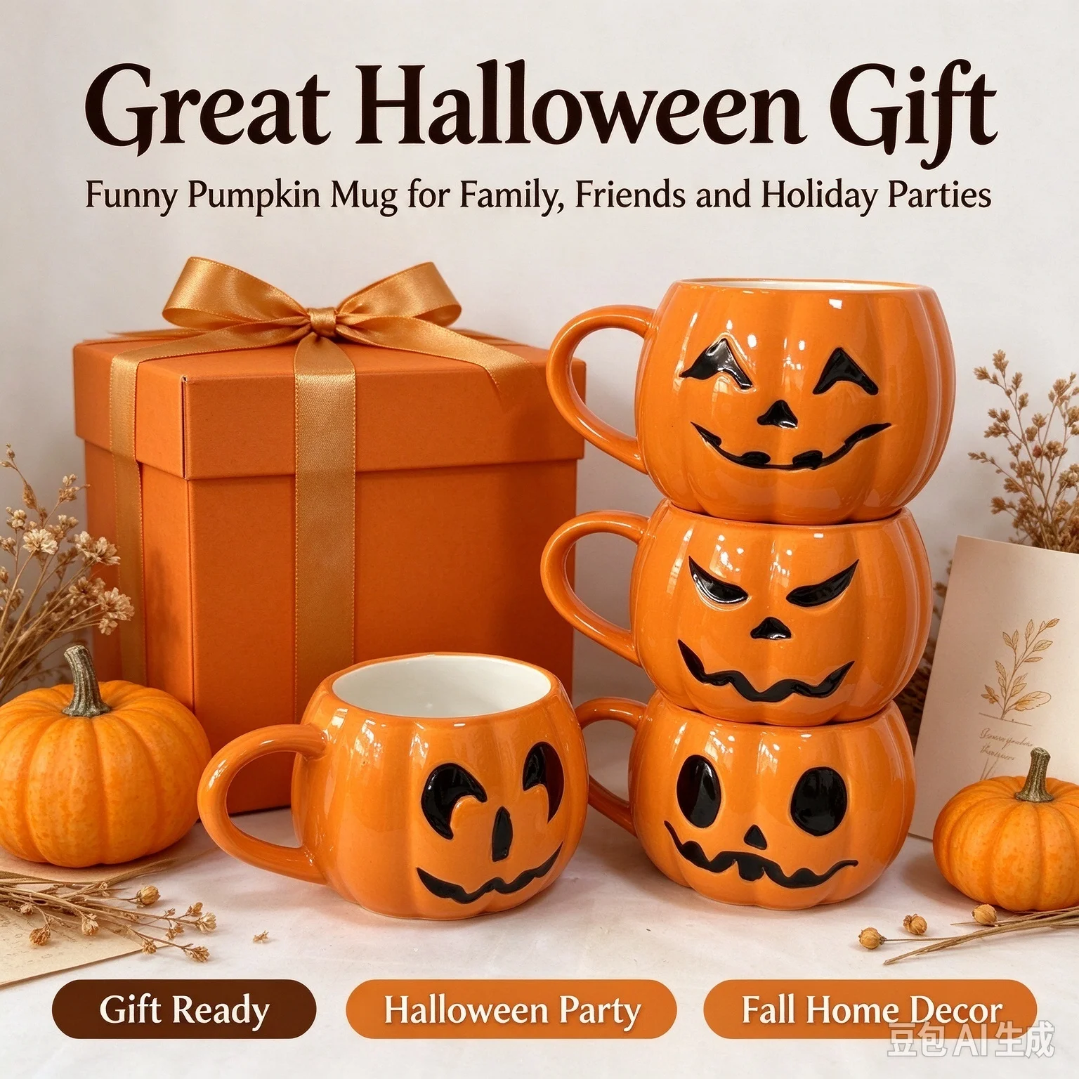 Halloween Jack-o'-Lantern Pumpkin Ceramic Mug Pumpkin Face Coffee Tea Cup Halloween Party Table Decor Holiday Gift Drinkware